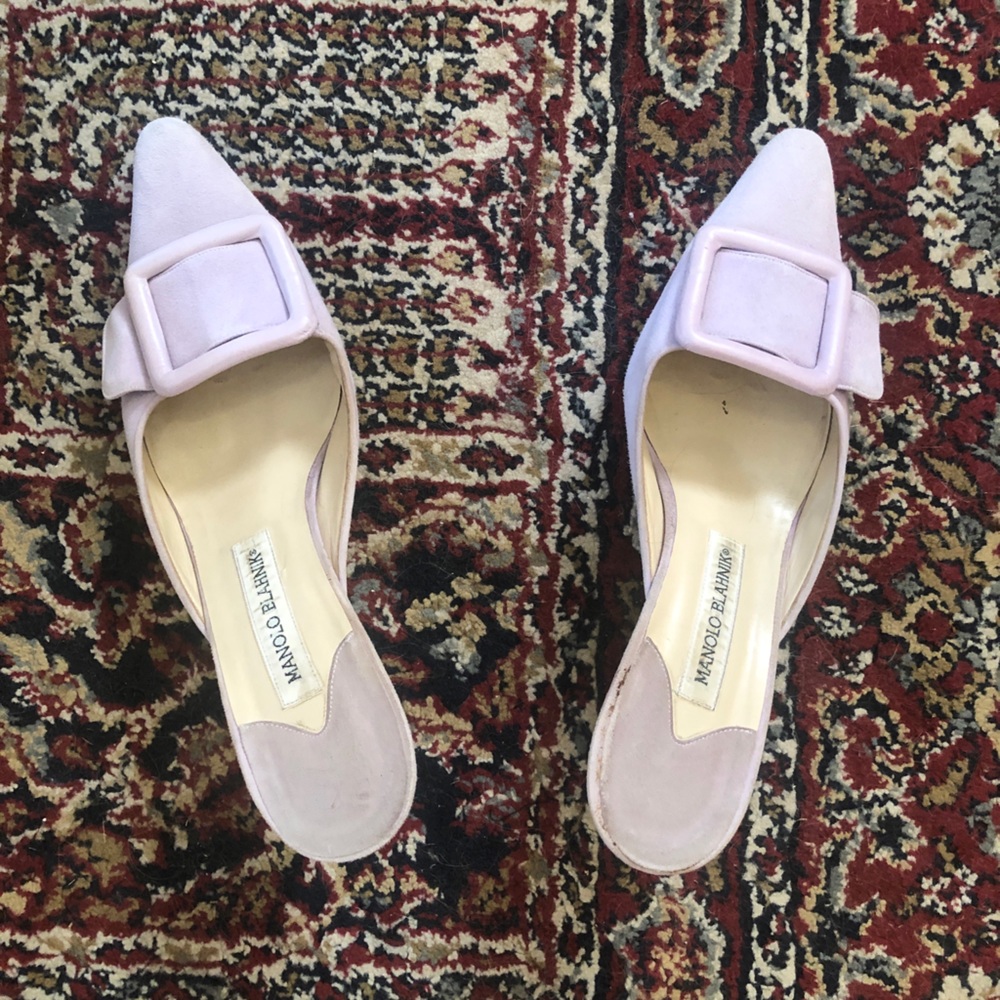 Manolo Blahnik Lavender Suede Mules 39 Preowned